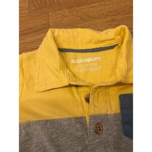RuggedButts Yellow Gray Colorblock Polo Romper Size 18‎ 24M Baby Boys
